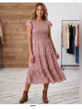 mine Dusty Rose Floral Midi Dress